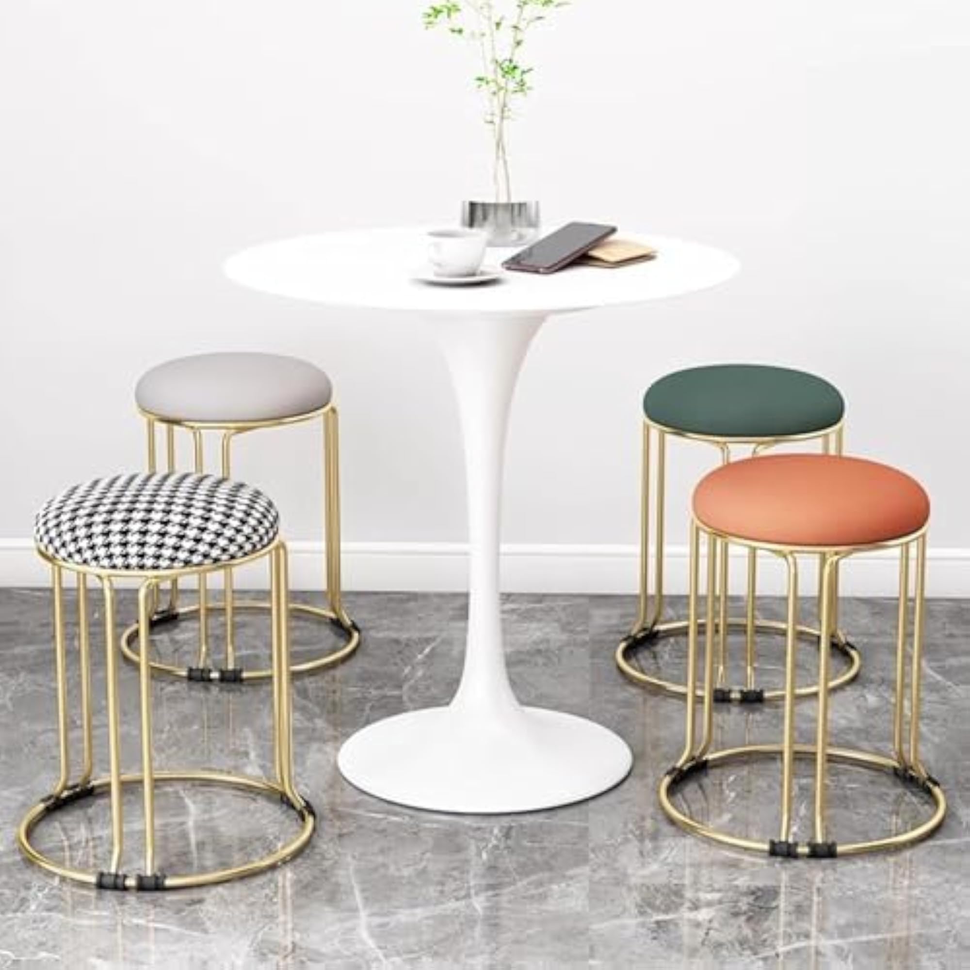 Stackable Ottoman Stools with Cushion Top for Home Seating